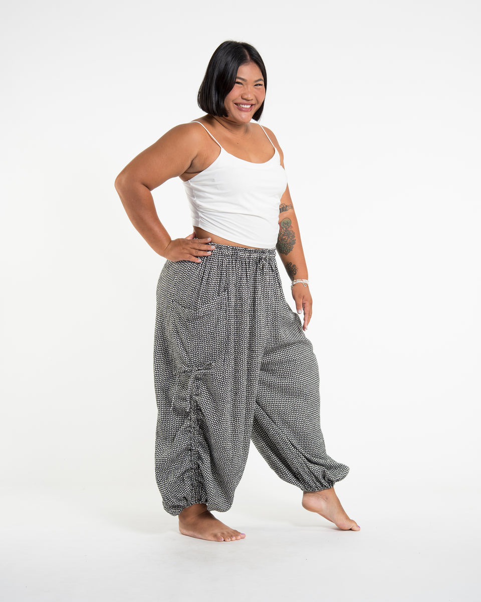 Plus Size Women's Ribbed Linen Cotton Blend Pants in Black