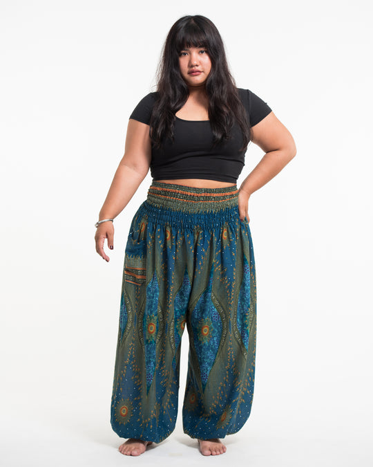 Plus Size Peacock Eye Women's Harem Pants in Turquoise
