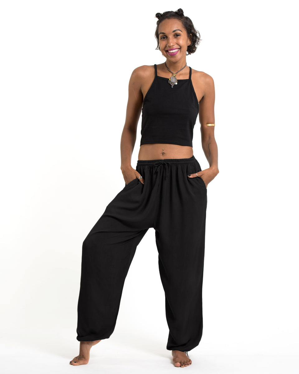 Solid Color Drawstring Women's Yoga Massage Pants in Black – Harem