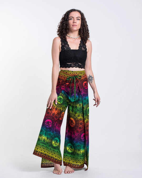 Rainbow Elephant Wrap Palazzo Style Elephant Pants in Green