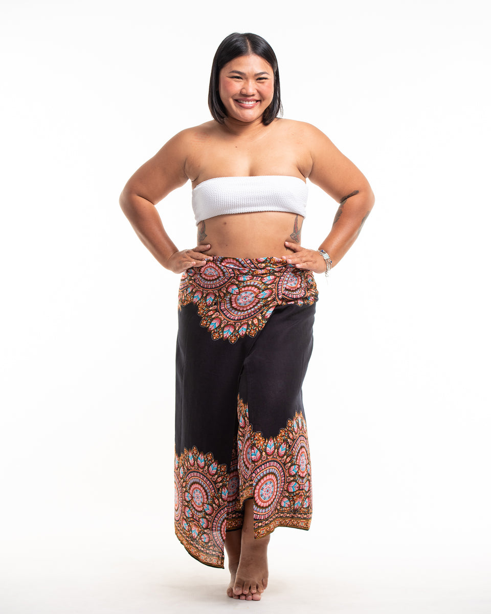 Plus Size Feather Mandalas Wrap Palazzo Style Harem Pants in Black