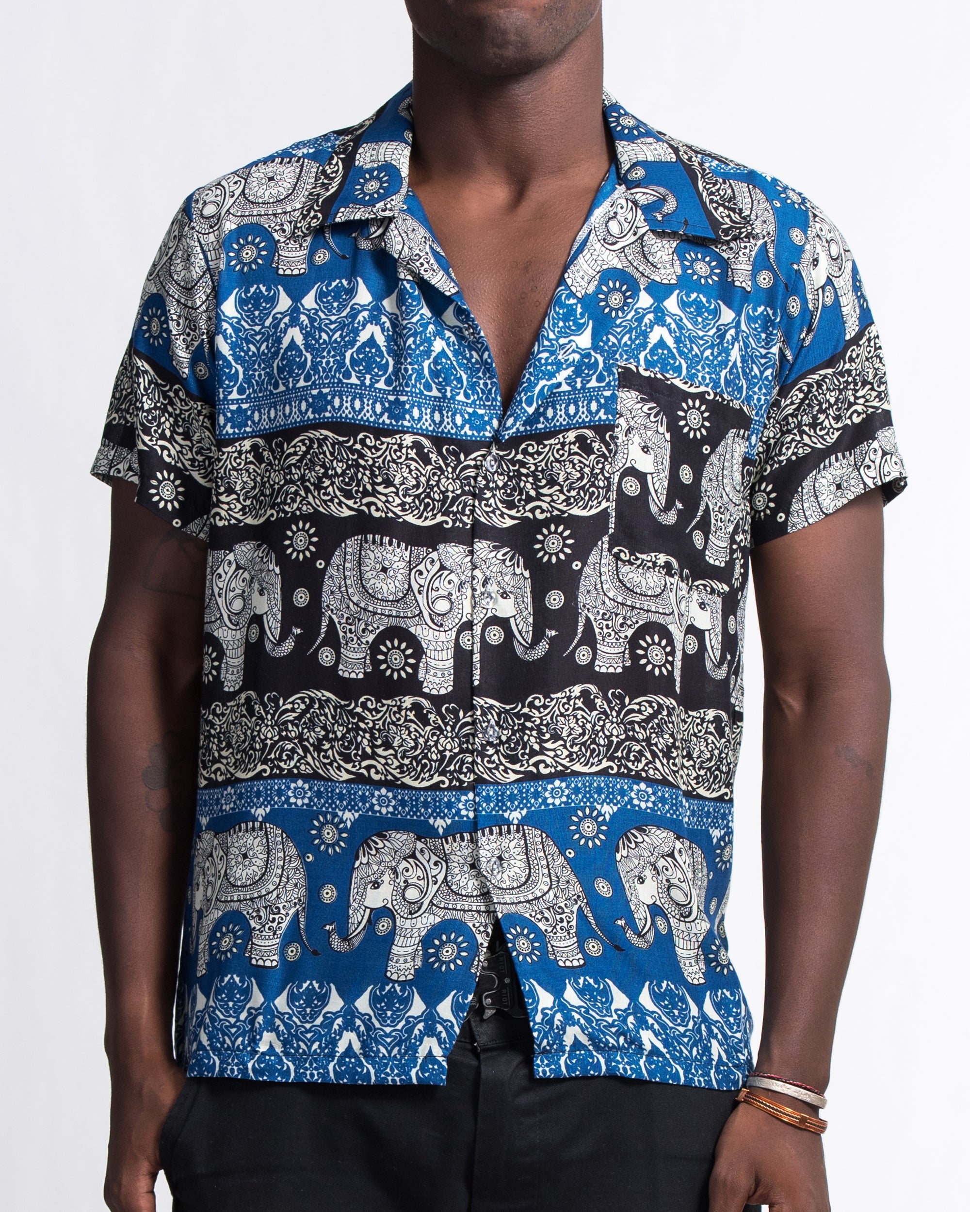 Divine Elephant Short Sleeve Button Shirt in Blue Harem Pants Divine Elephant Short Sleeve Button Shirt in Blue Harem Pants
