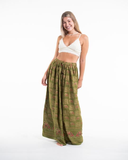 Elephant Print Midi Skirt in Olive