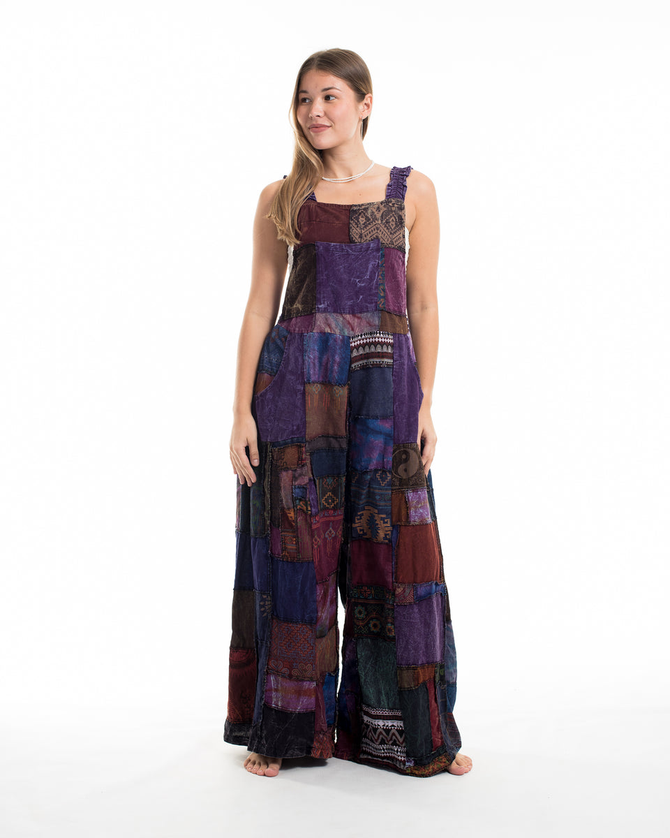 Patchwork Stonewash Overall in Multi Purple – Harem Pants