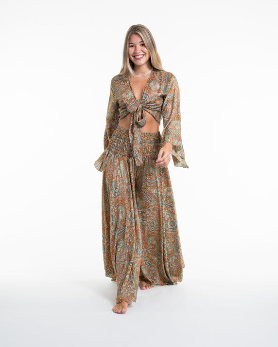 Aurora Paisley Tie Top and Palazzo Pants in Yellow