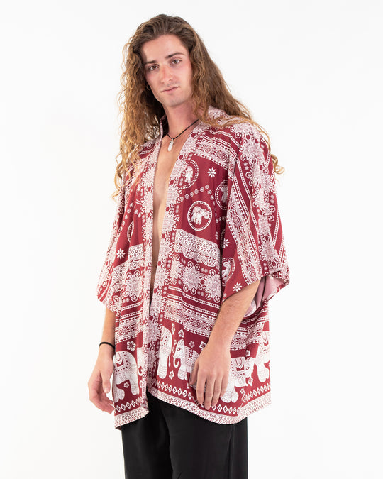 Parade Elephant Kimono Cardigan in Red