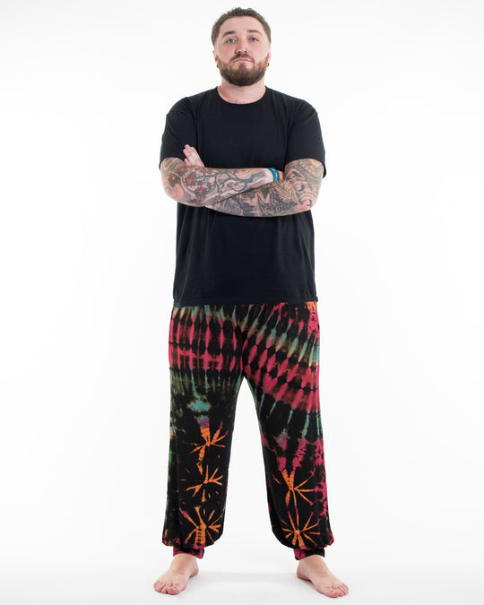 Plus Size Tie Dye Cotton Men Harem Pants in Black Pink
