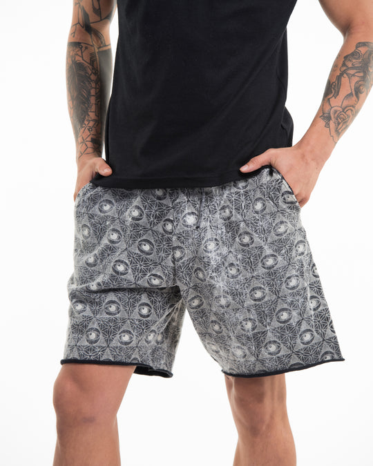 Unisex Pyramid Eye Stone Washed Shorts in Black