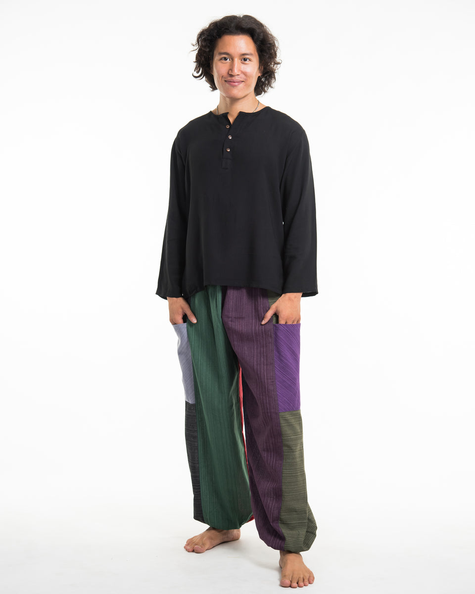 Men's Drawstring Patchwork Pinstripes Cotton Pants – Harem Pants