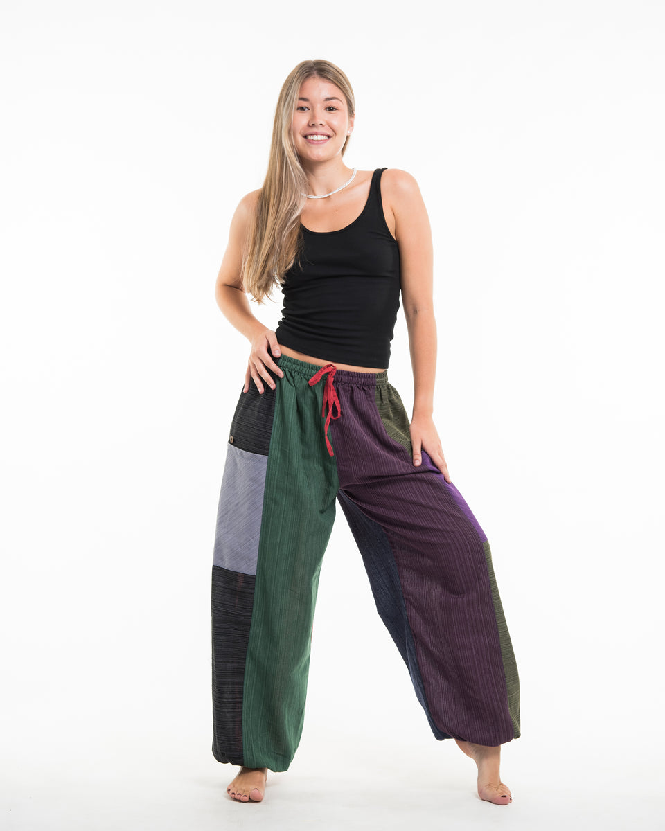 Women's Drawstring Patchwork Pinstripes Cotton Pants – Harem