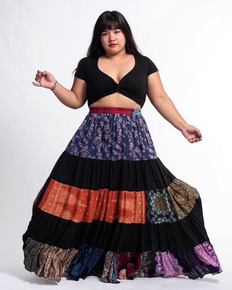 限定AMERI LIBERTY PATCHWORK BLK SKIRT LIBERTY PATCHWORK BLK SKIRT