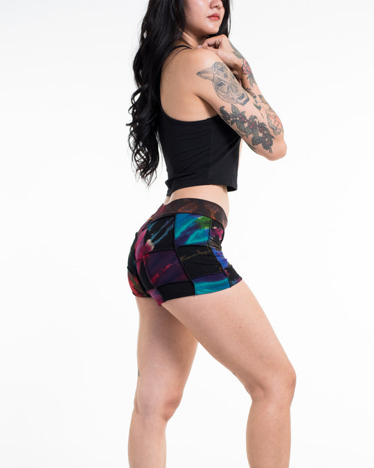 Patchwork Tie Dye Shorts in Multi Black