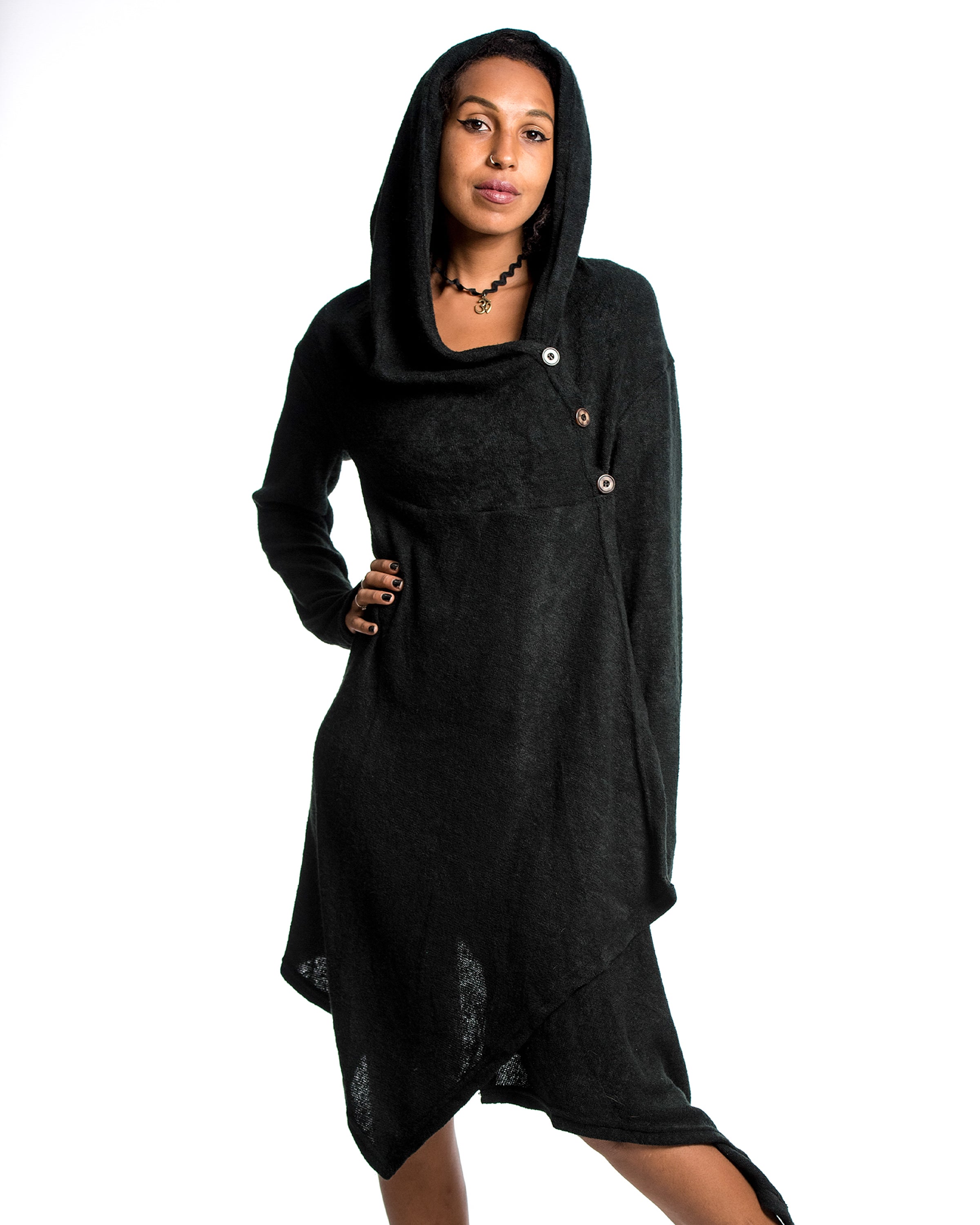 Hooded Pixie Sweater Dress in Black Hooded Pixie Sweater Dress in Black