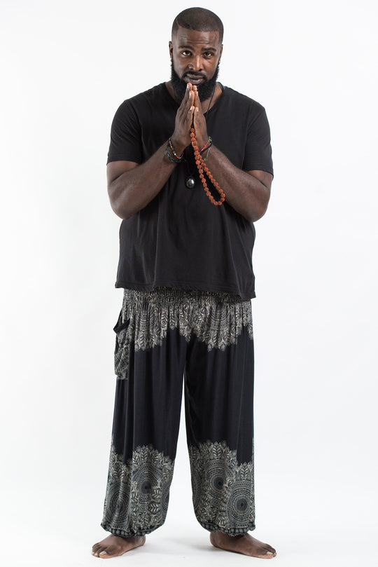 Plus Size Floral Mandalas Men's Harem Pants in Black