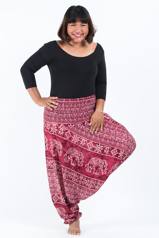 Plus Size Marble Elephant 2-in-1 Jumpsuit Elephant Pants in Red