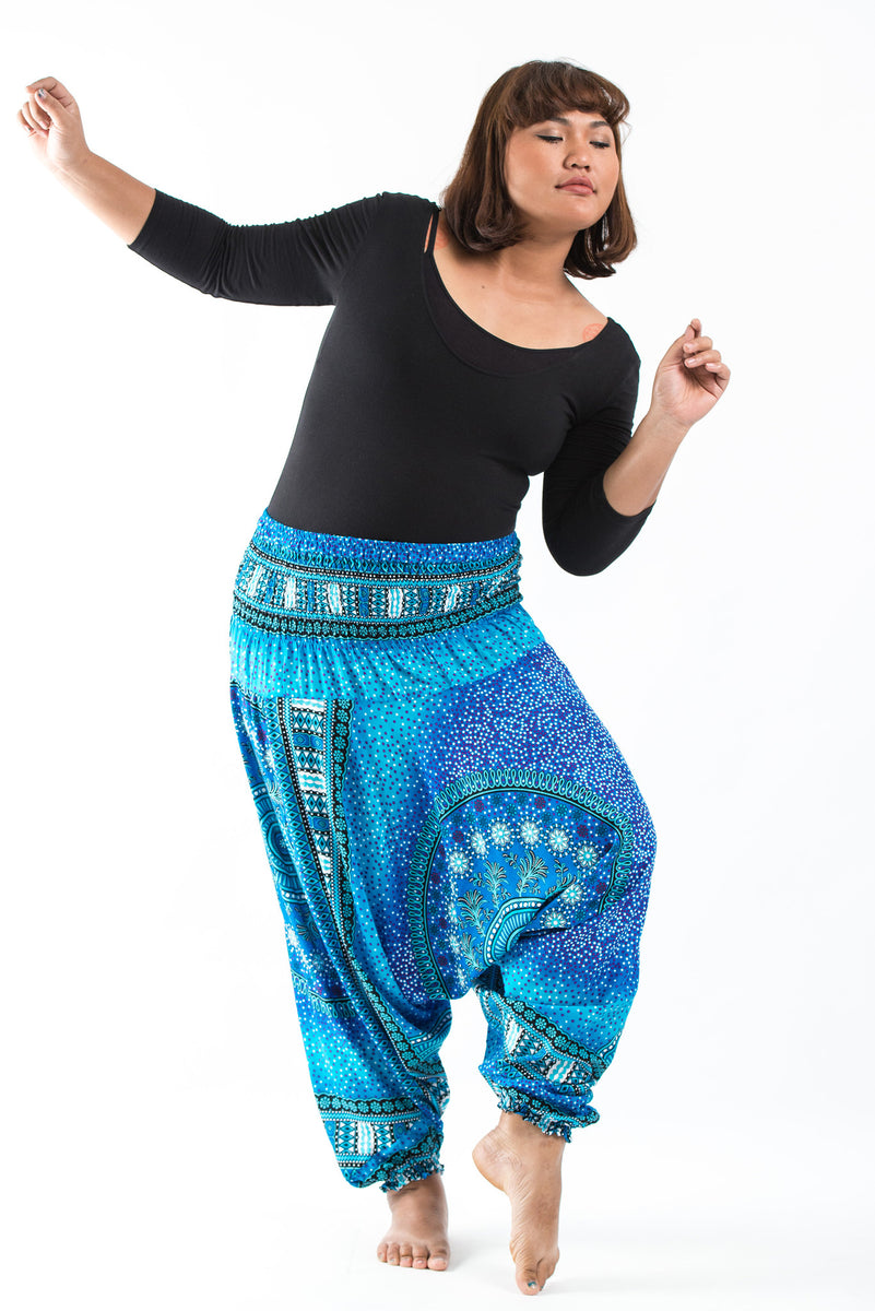 Plus Size Tribal Chakras 2-in-1 Jumpsuit Harem Pants in Blue