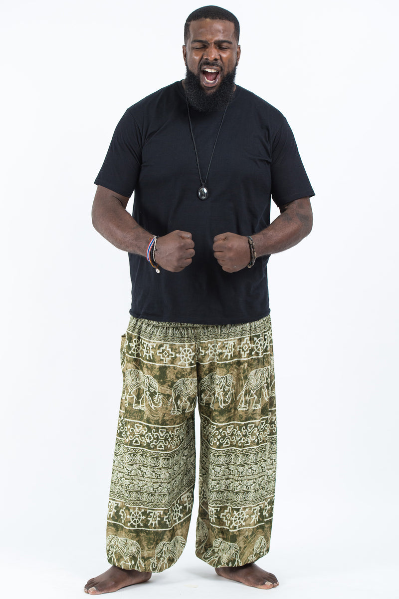 Plus Size Marble Elephant Men s Elephant Pants in Olive Harem Pants