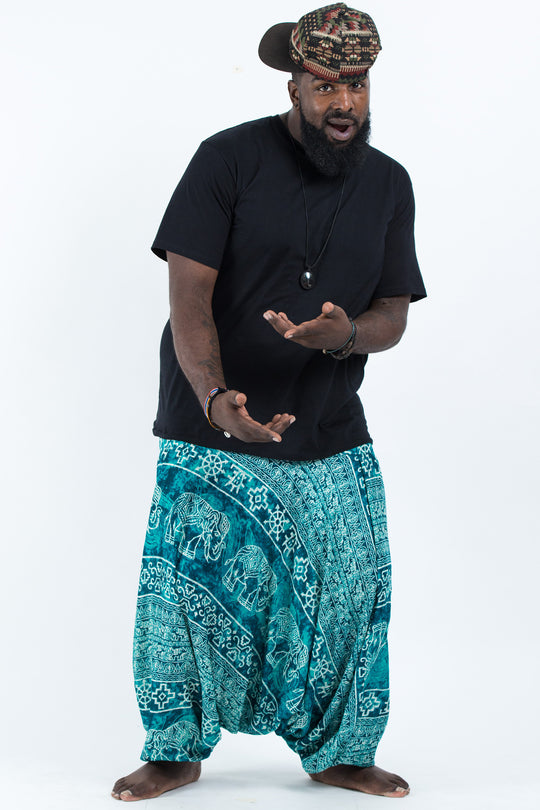 Plus Size Marble Elephant Drop Crotch Men's Elephant Pants in Turquoise