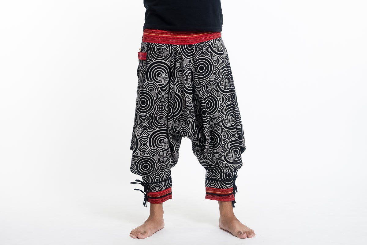 Swirls Prints Thai Hill Tribe Fabric Men's Harem Pants with
