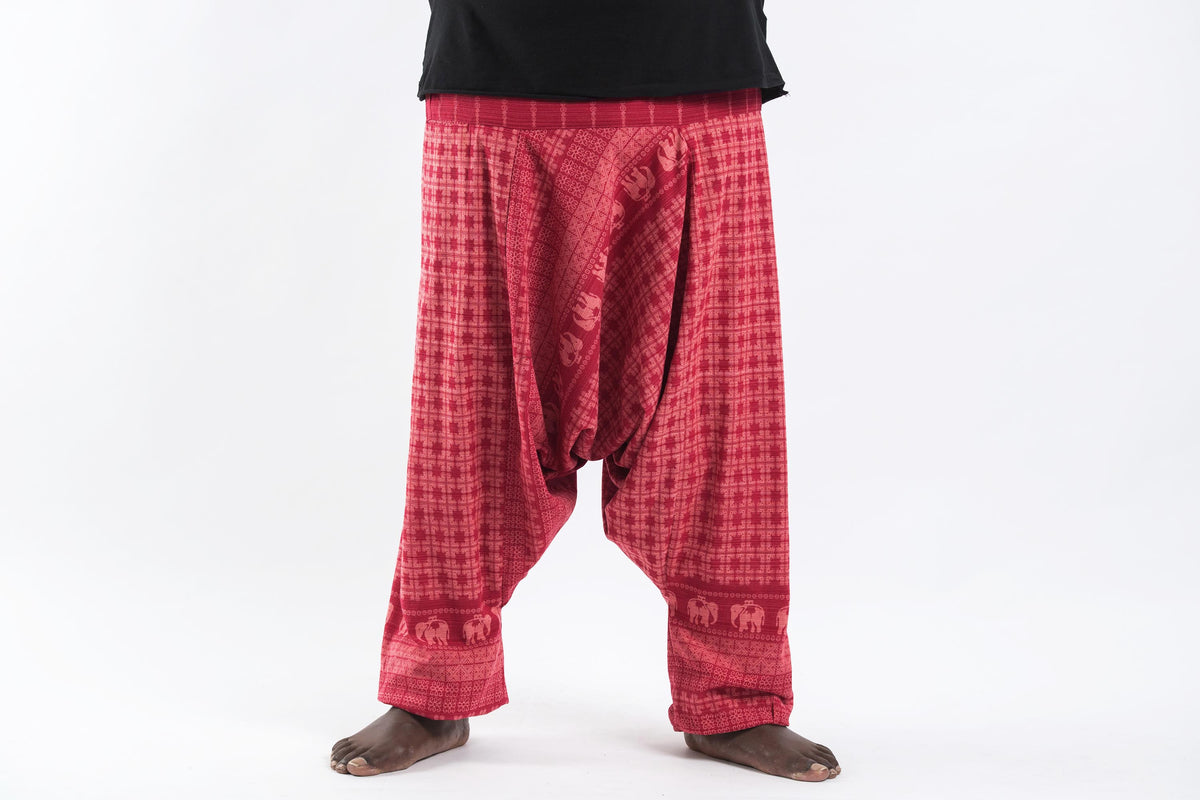 Plus Size Hill Tribe Elephant Men's Elephant Pants in Red