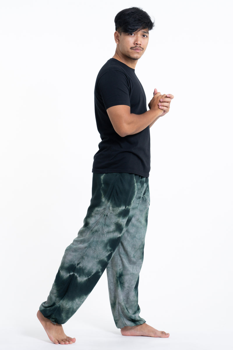 Tie Dye Drawstring Men's Yoga Massage Pants in Dark Teal Harem Pants