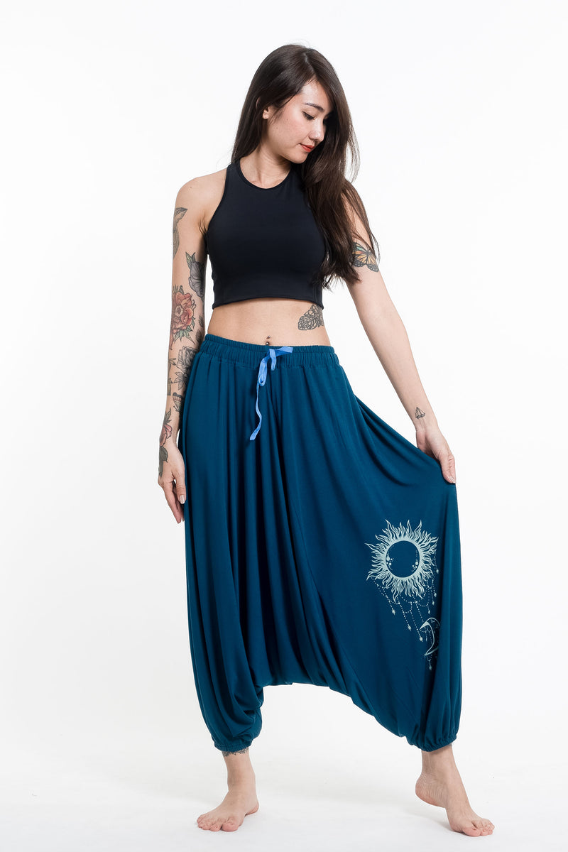 PATTERNED HAREM LOW CROTCH PANTS TURQUOISE