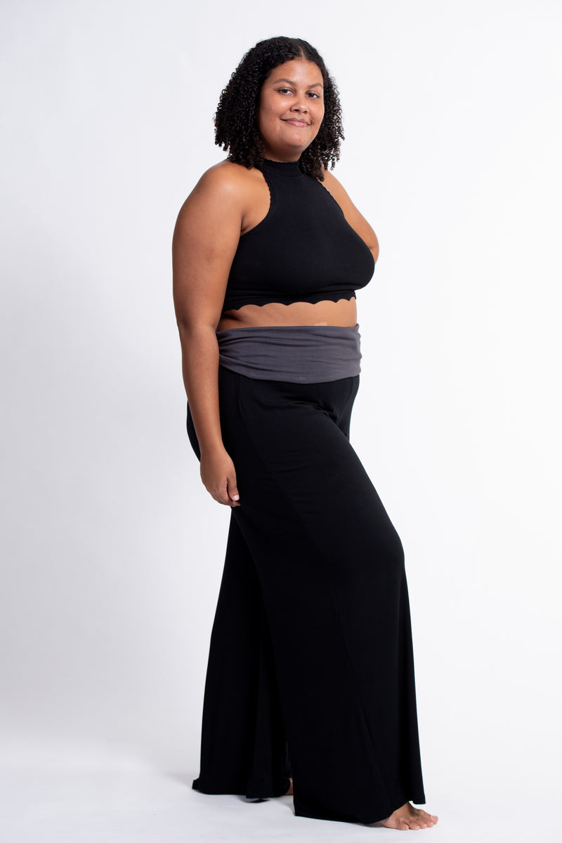 Plus Size Sun Moon Print Wide Leg Palazzo Harem Pants Cotton Spandex in Black