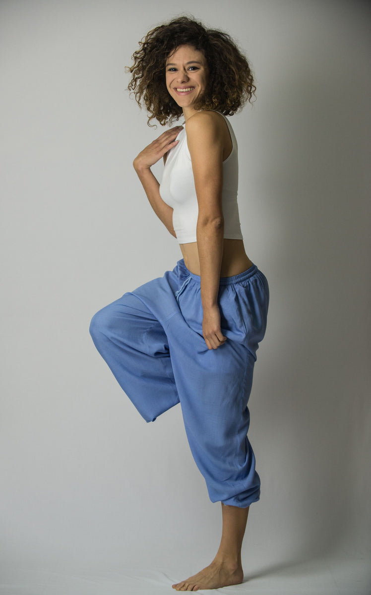 Solid Color Drawstring Women's Yoga Massage Pants in Blue – Harem Pants