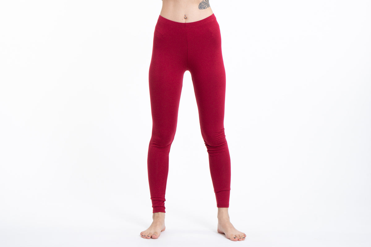 Solid Color Cotton Leggings in Red