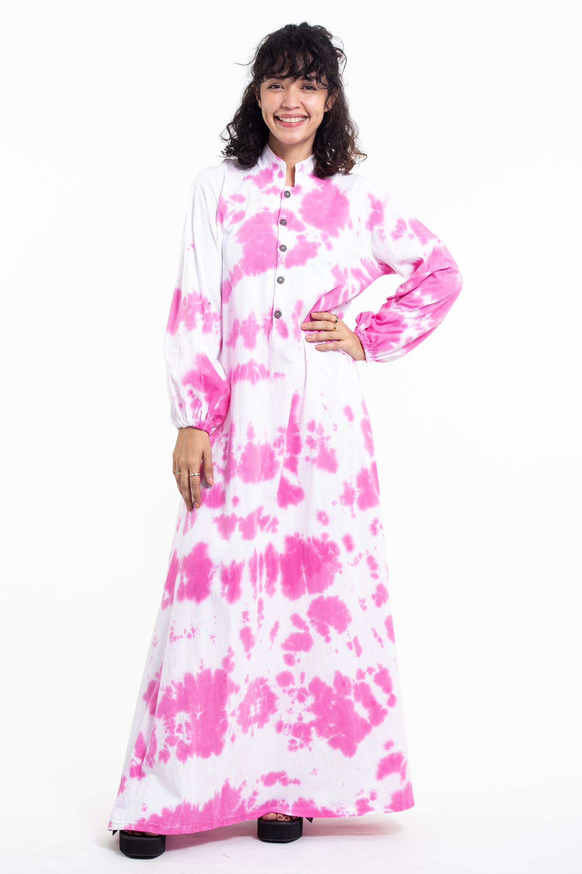 Tie Dye Long Sleeve Maxi Dress in Pink Tie Dye Long Sleeve Maxi Dress in Pink