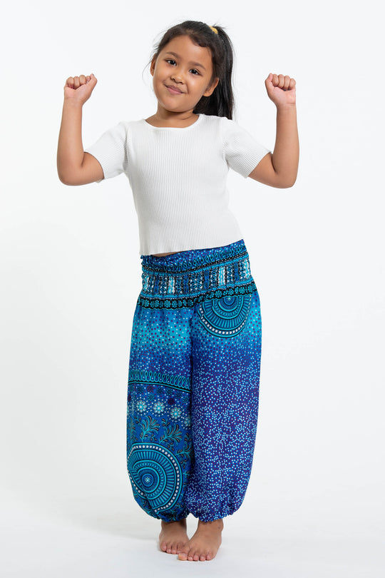 Tribal Chakras Kids Harem Pants in Blue
