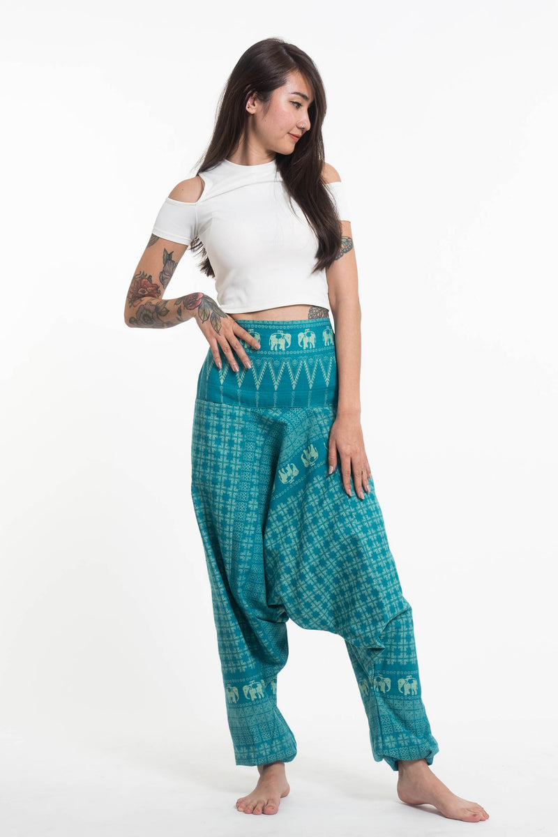 Hill Tribe Elephant Women's Elephant Pants in Turquoise Harem Pants