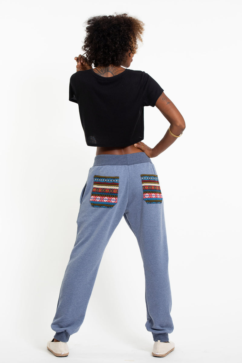 Women's Terry Pants with Aztec Pockets in Light Blue (Size S