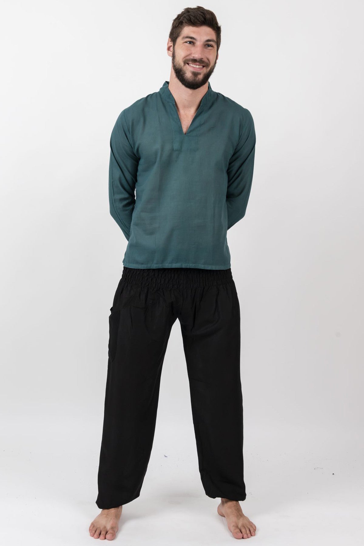 Mens Yoga Shirts Nehru Collared in Dark Teal M / Dark Teal Mens Yoga Shirts Nehru Collared in Dark Teal M / Dark Teal
