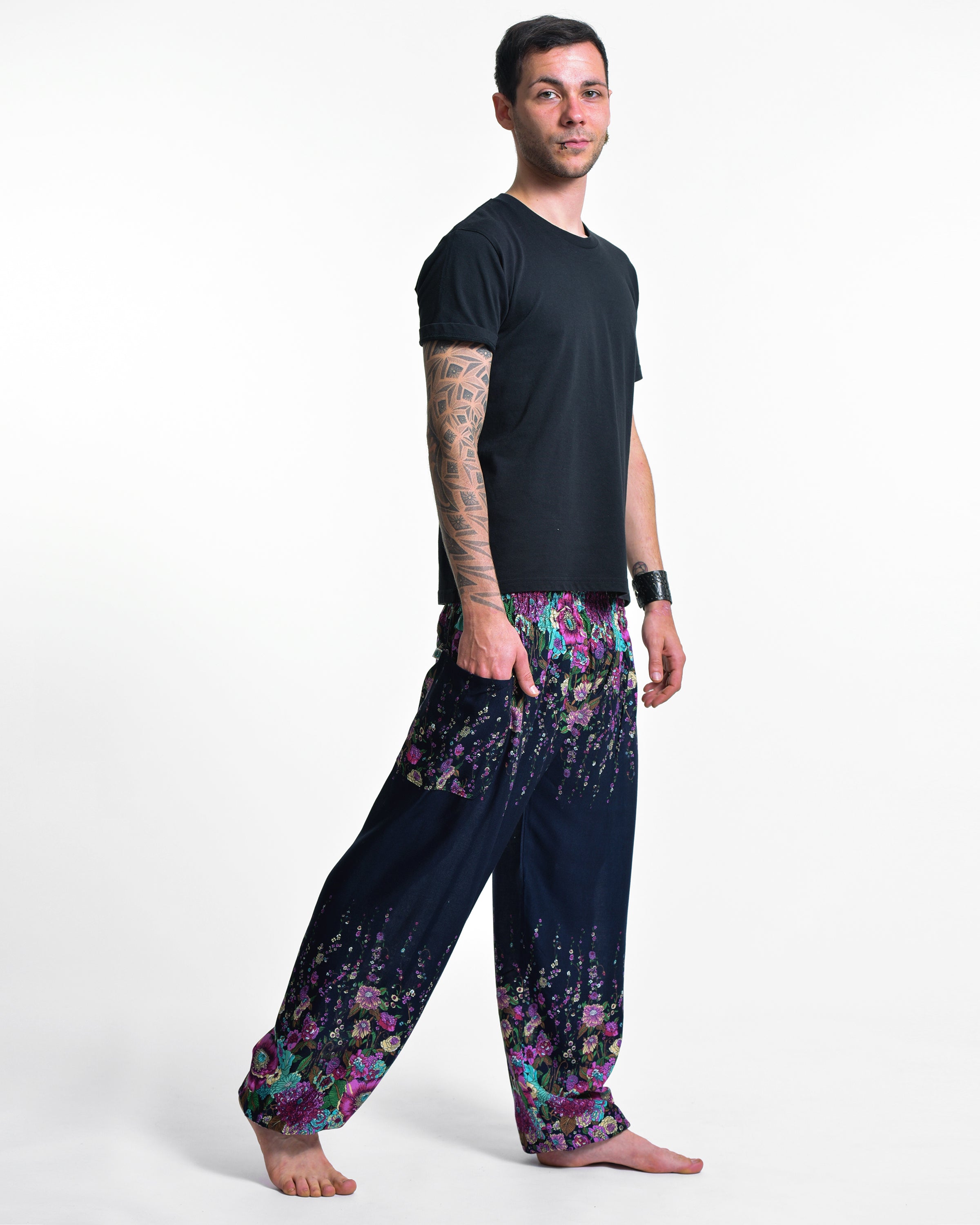 Floral Men's Harem Pants in Blue