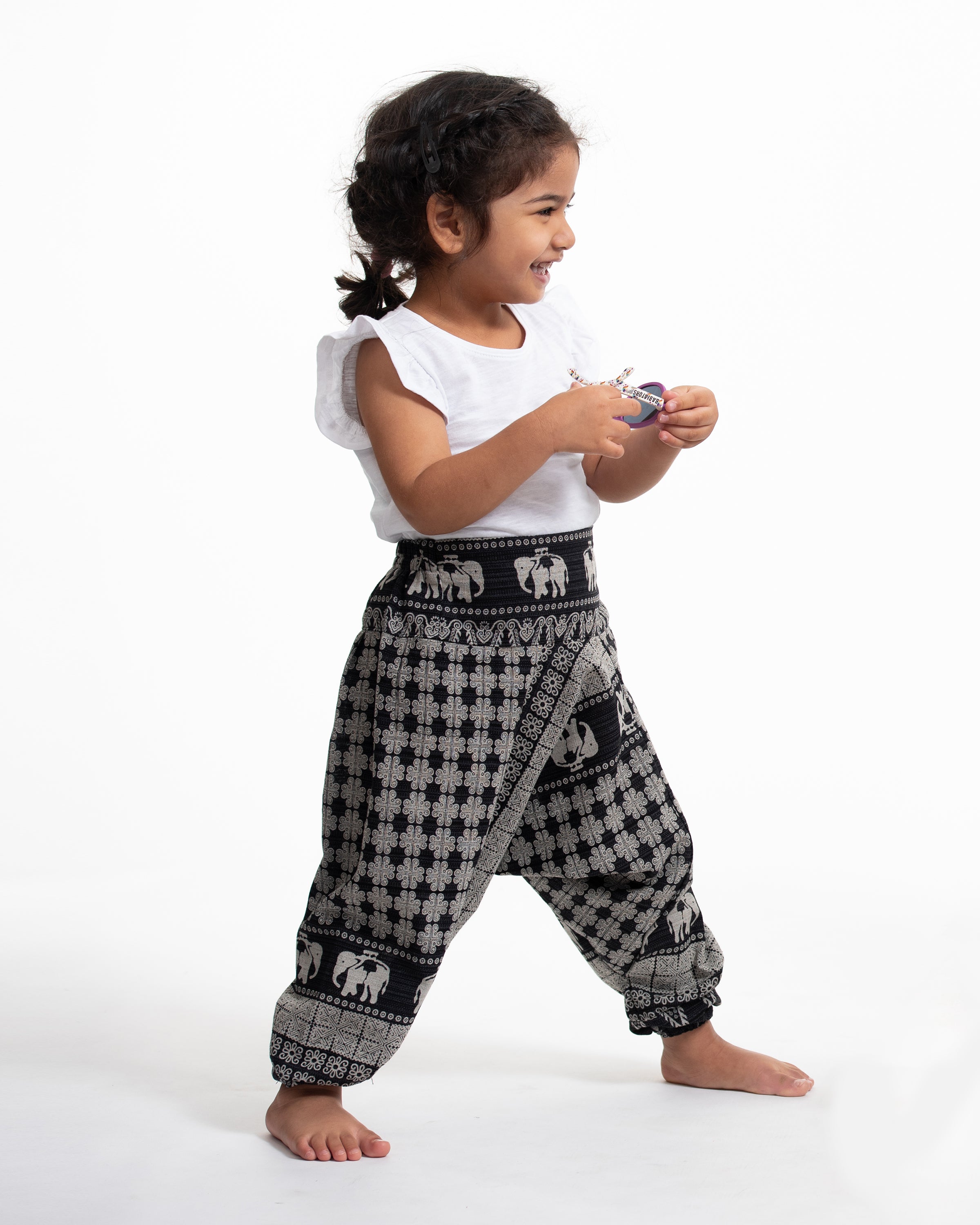 Hill Tribe Elephant Kids Elephant Pants in Black