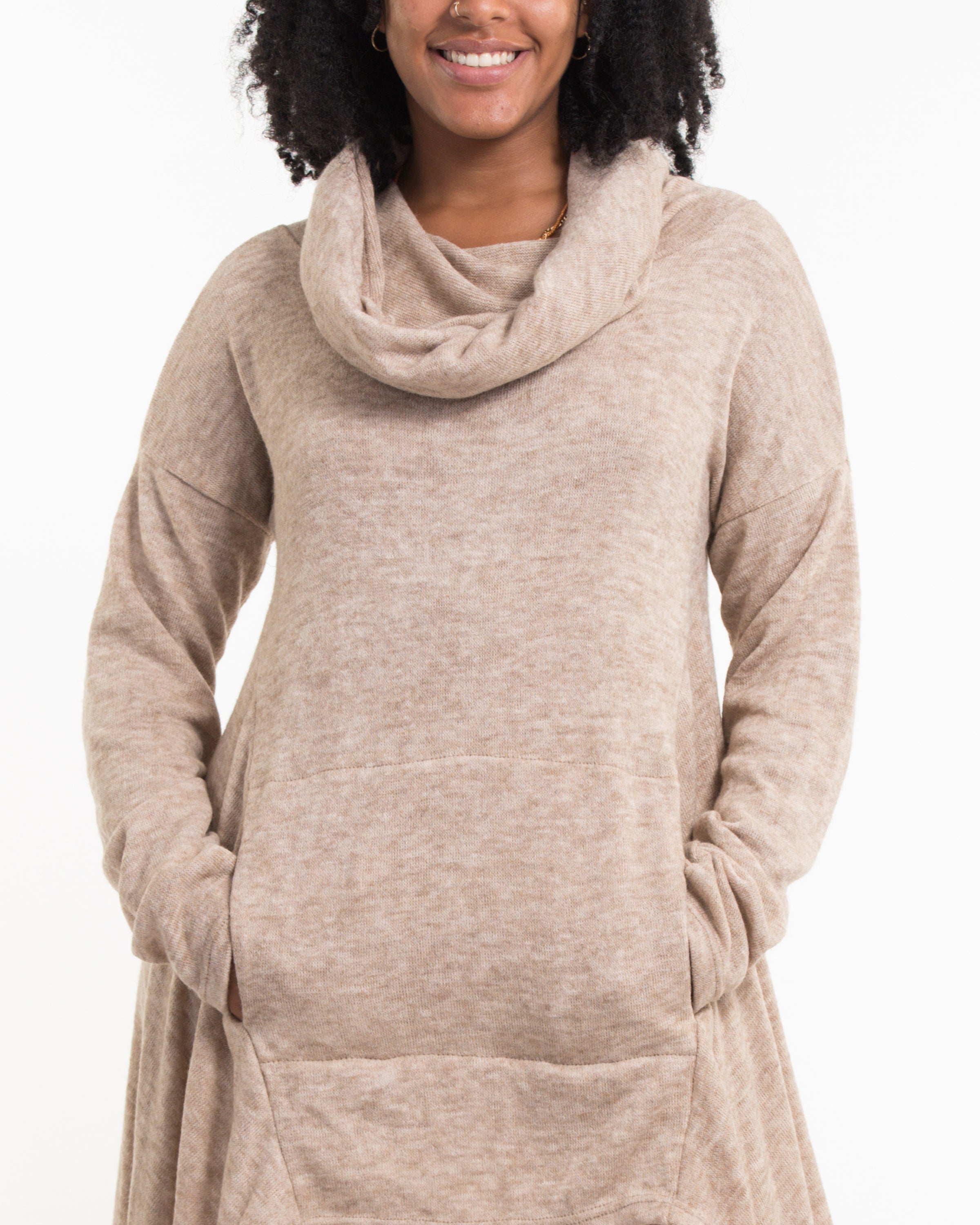 Ultra Long Hooded Sweater in Cream