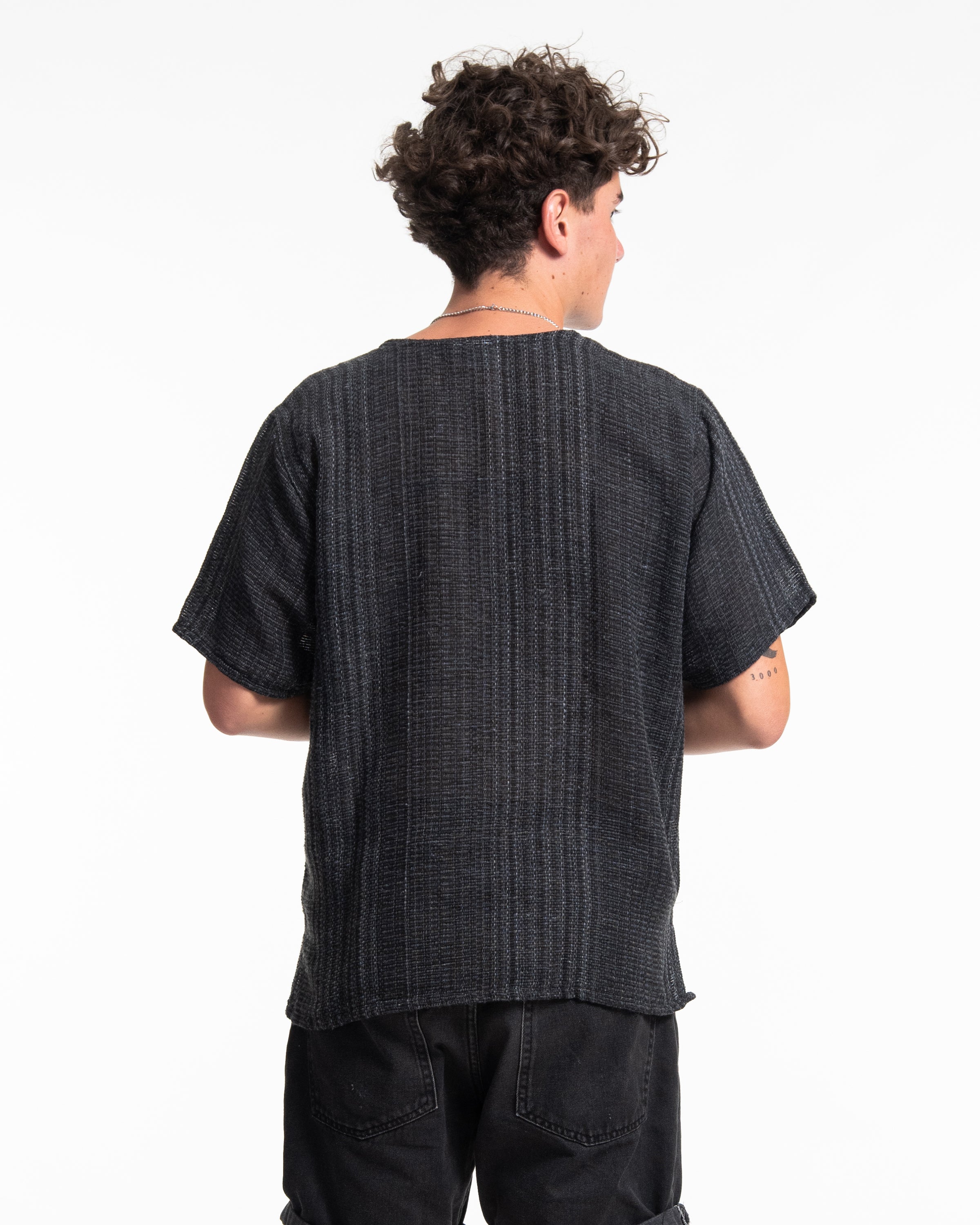Unisex Woven Cotton Shirt with Tribal Pocket in Black