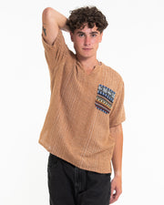 Unisex Woven Cotton Shirt with Tribal Pocket in Beige