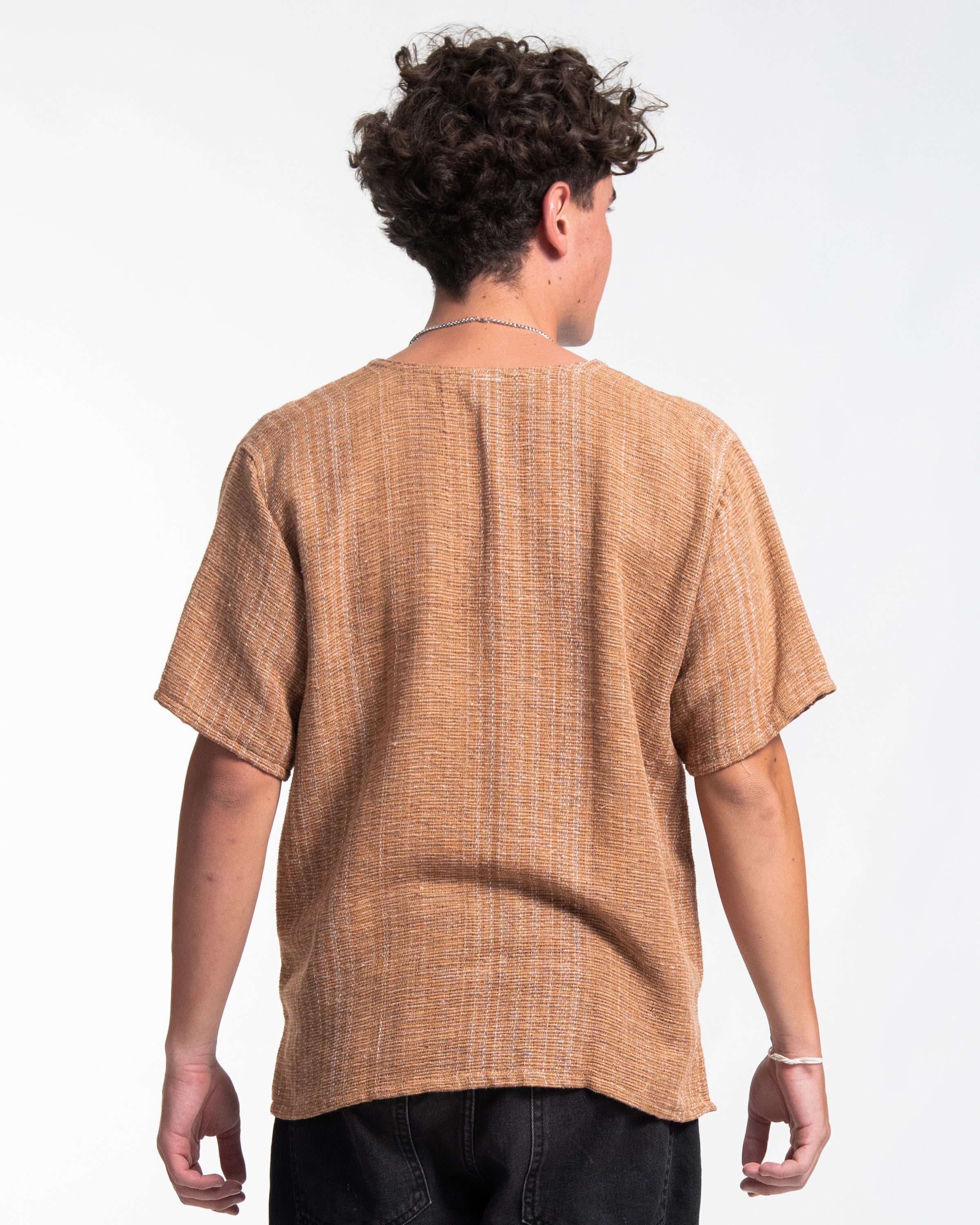 Unisex Woven Cotton Shirt with Tribal Pocket in Beige