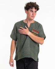 Unisex Woven Cotton Shirt with Tribal Pocket in Green