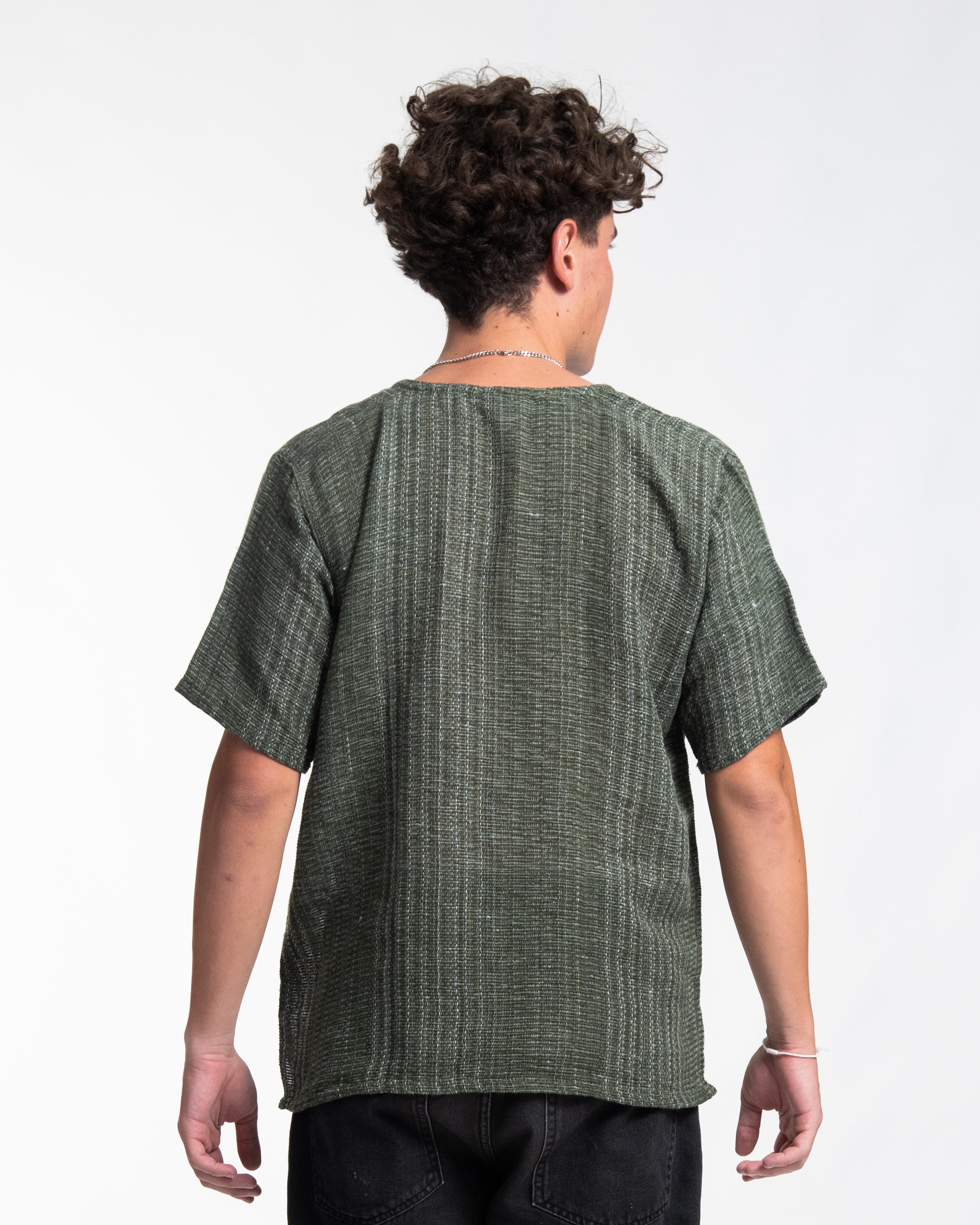 Unisex Woven Cotton Shirt with Tribal Pocket in Green