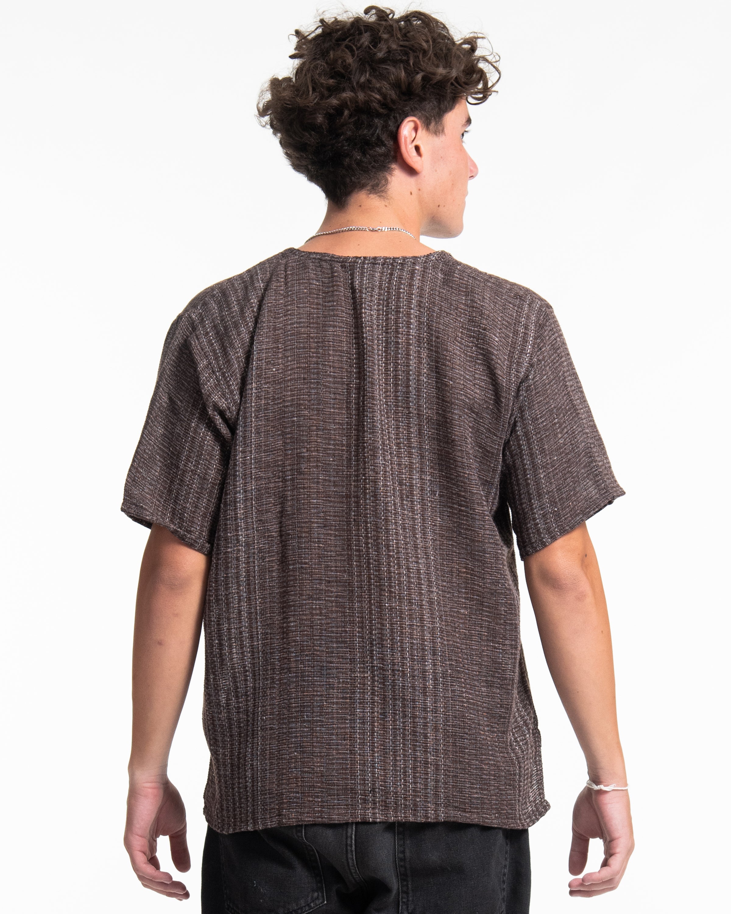 Unisex Woven Cotton Shirt with Tribal Pocket in Brown