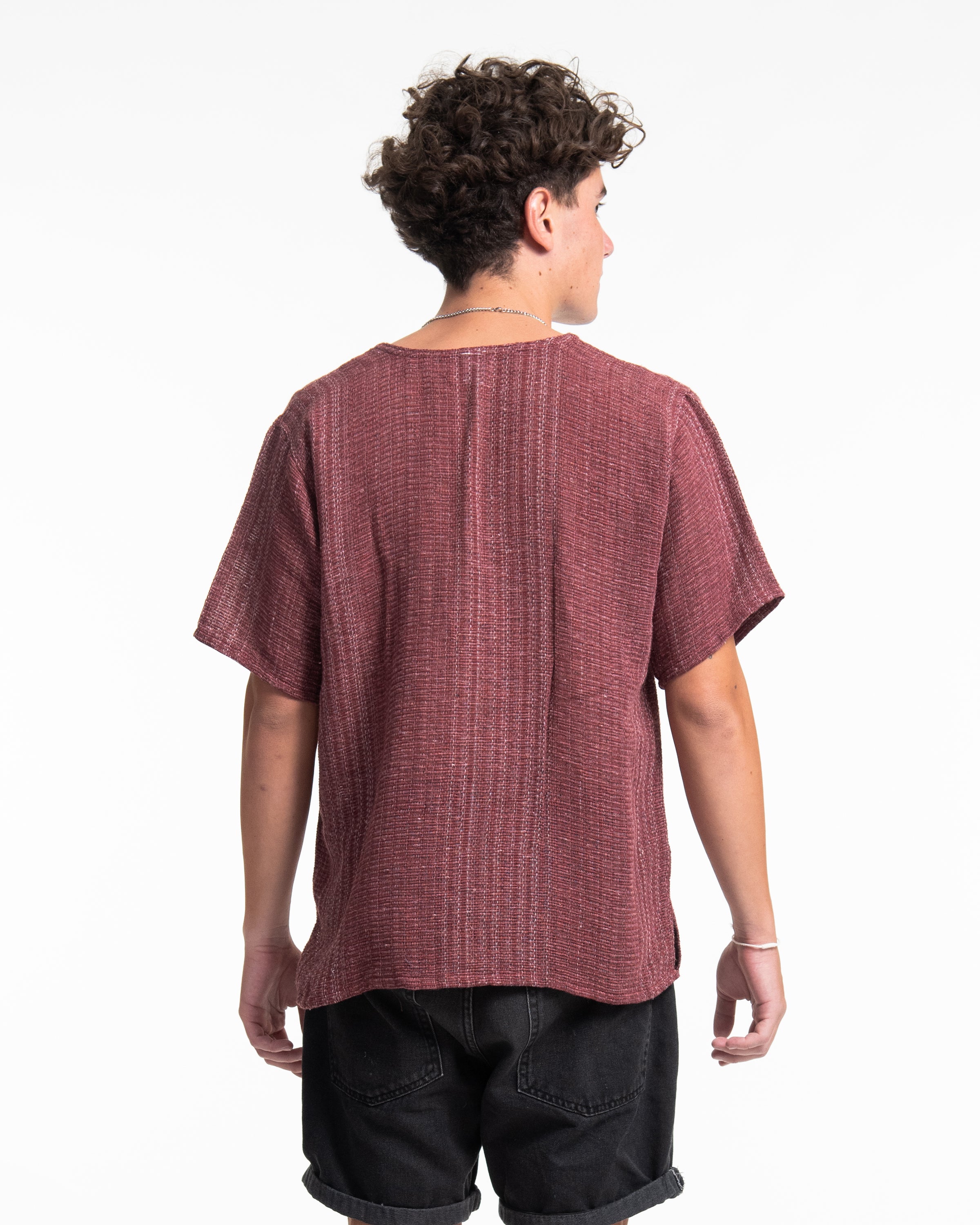 Unisex Woven Cotton Shirt with Tribal Pocket in Red