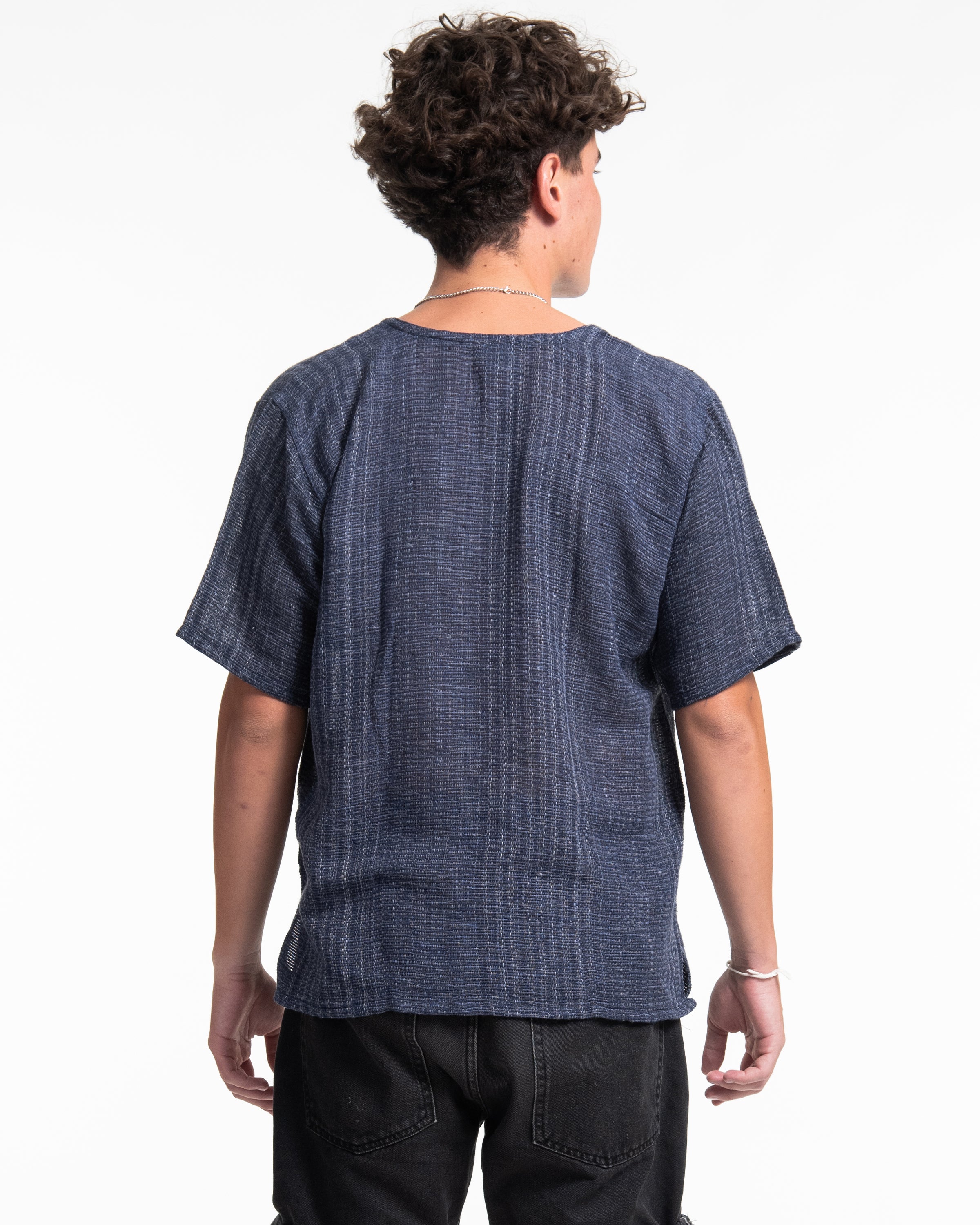 Unisex Woven Cotton Shirt with Tribal Pocket in Blue