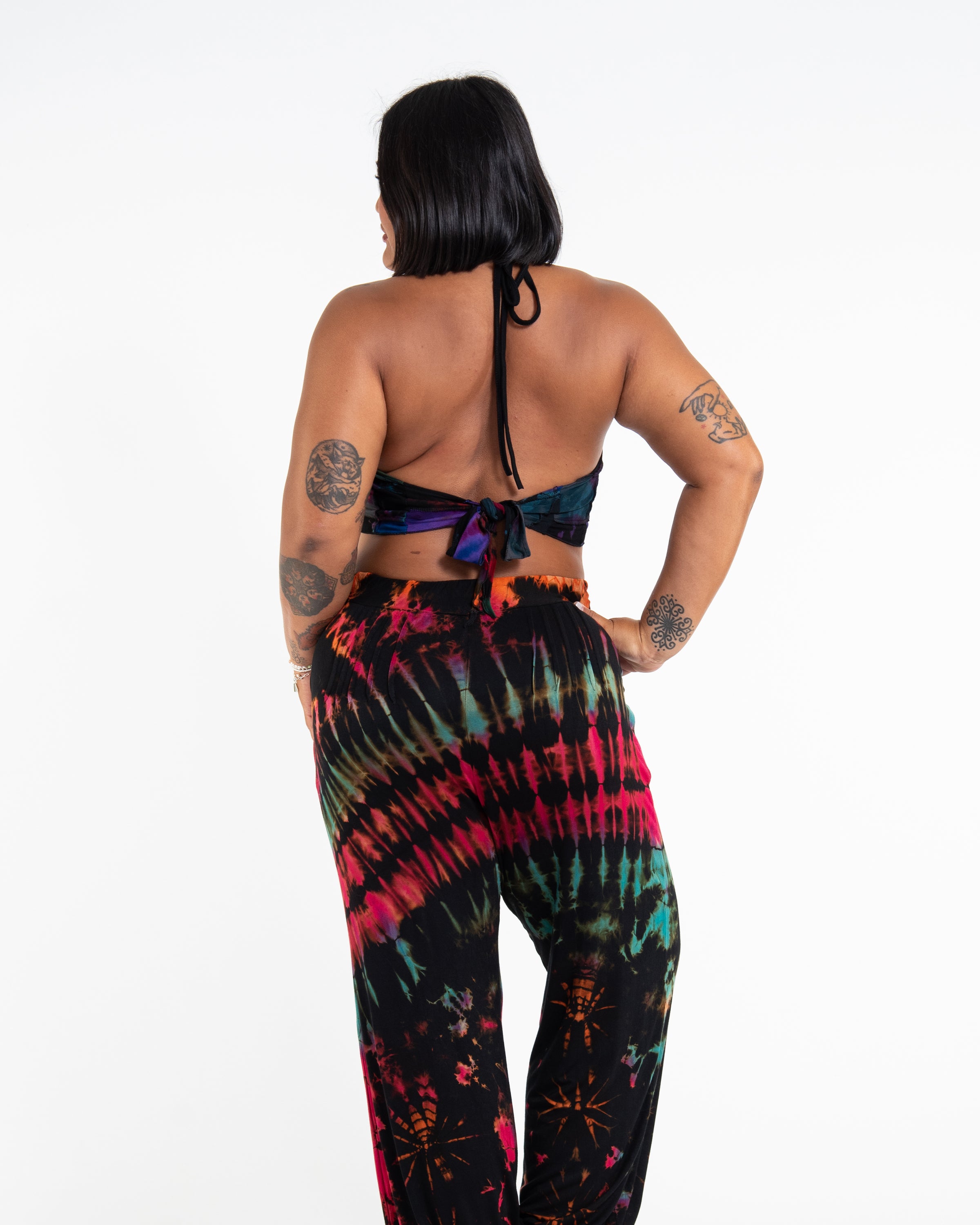 Patchwork Tie Dye Halter Top in Multi Black