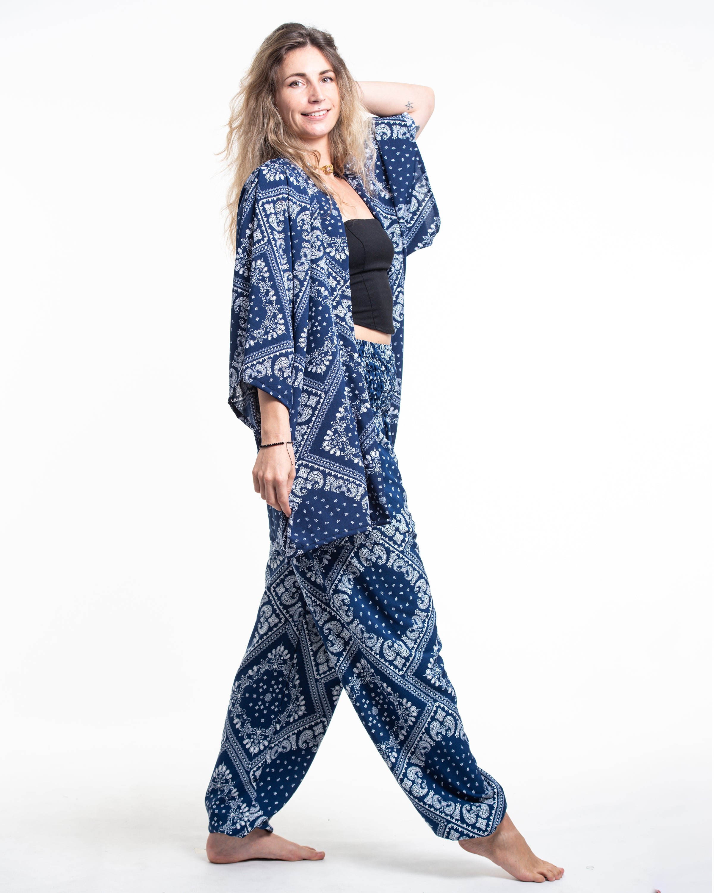 Unisex Patchwork Paisley Lounge Set in Navy
