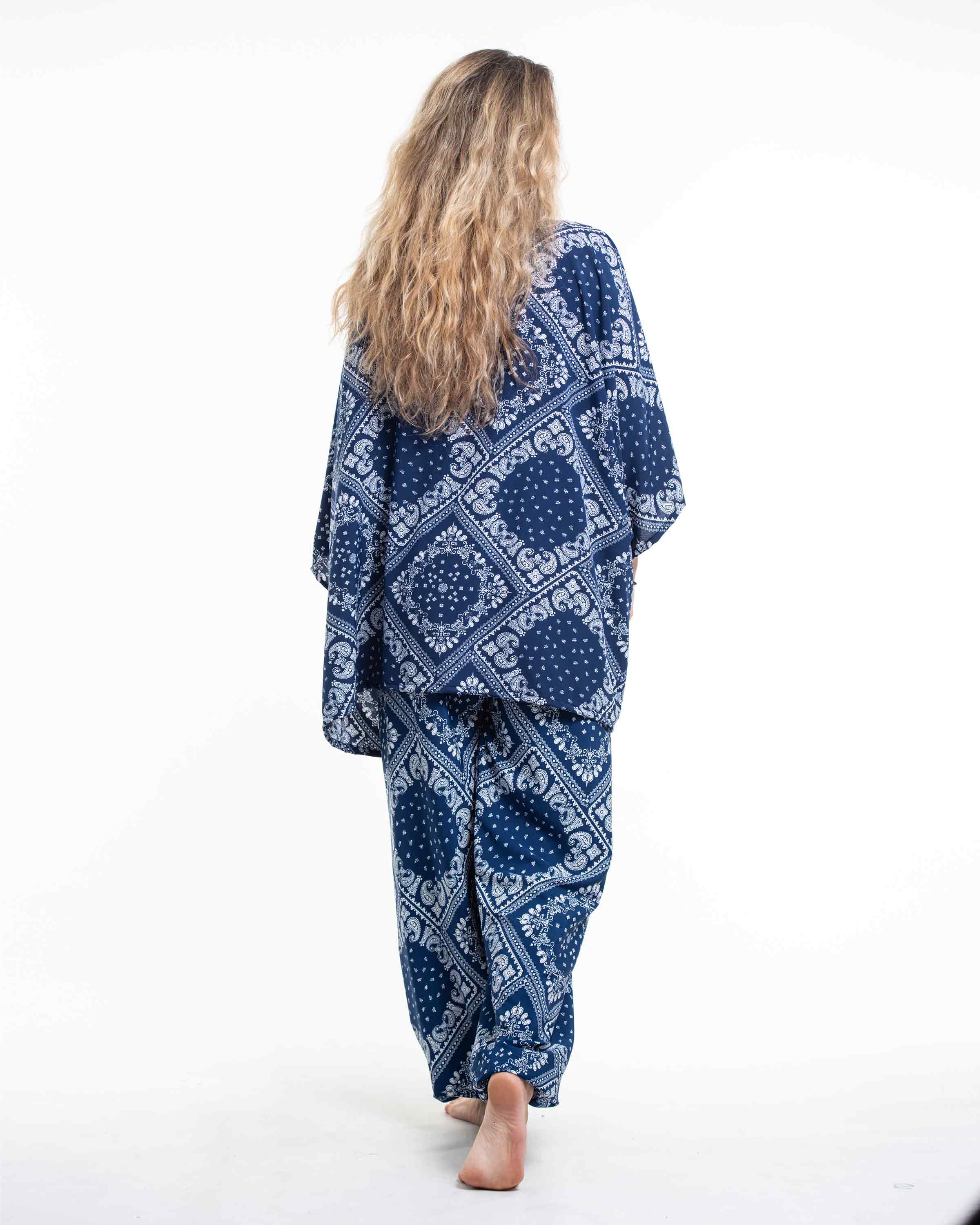 Unisex Patchwork Paisley Lounge Set in Navy