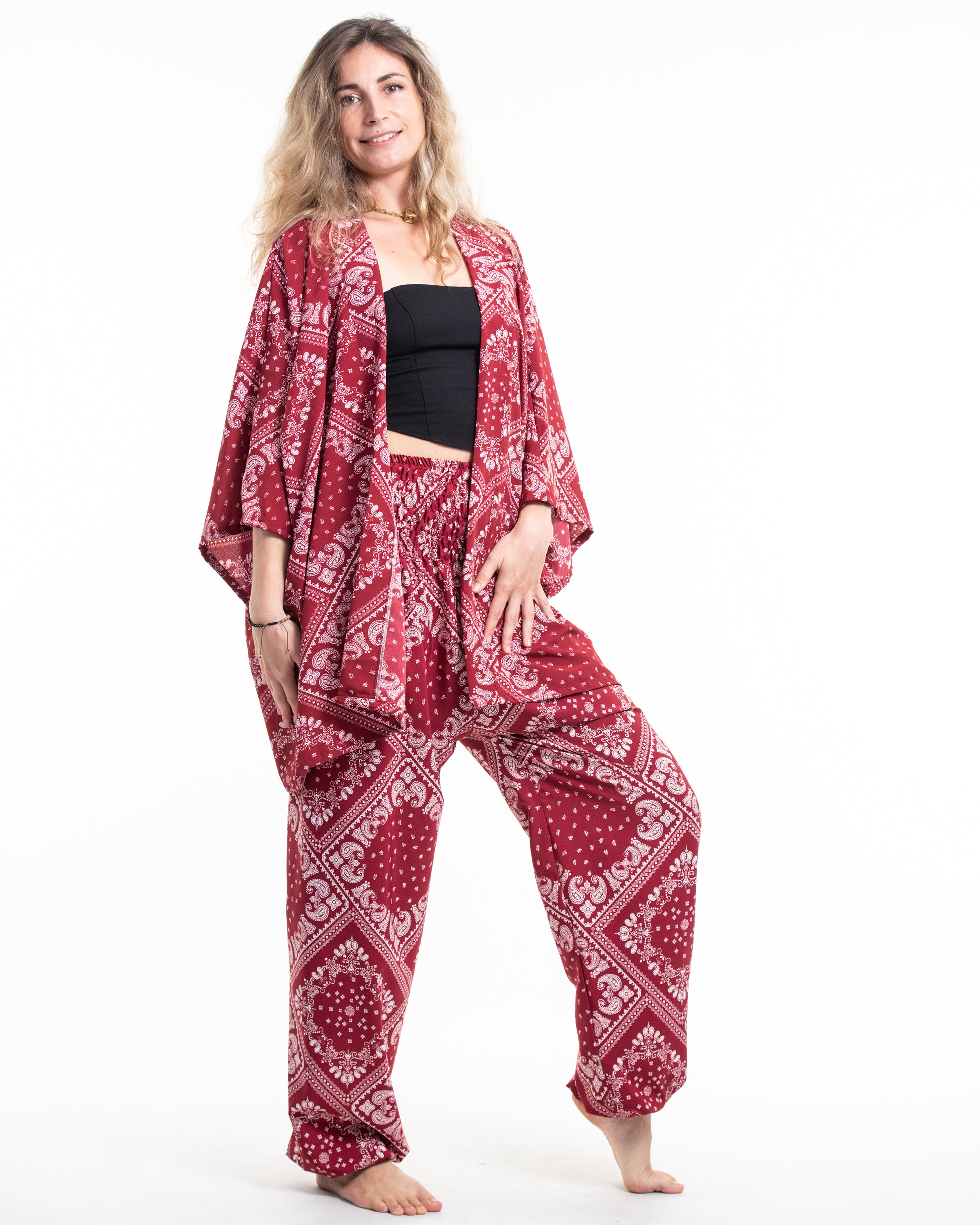 Unisex Patchwork Paisley Lounge Set in Red