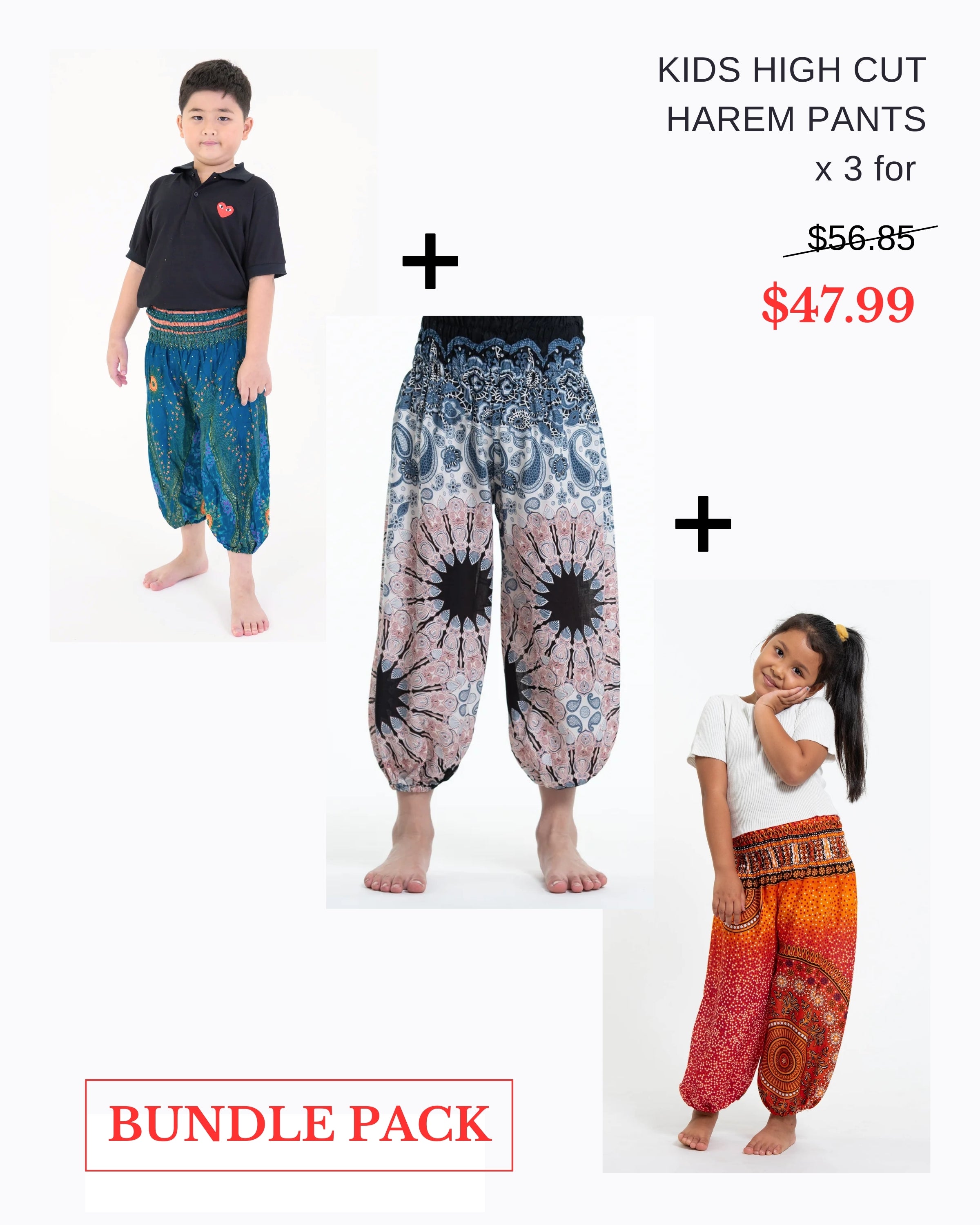 Pack of 3 - Kids Unisex High Cut Harem Pants 02
